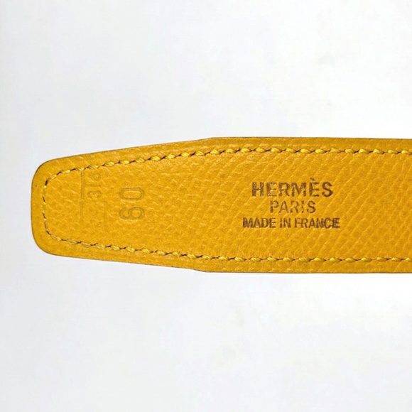 HERMES Narrow H Yellow Red Reversible Leather Belt - Picture 3 of 8
